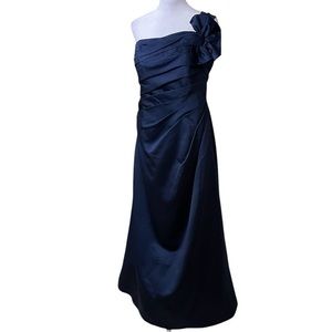 David’s Bridal Navy Blue One Strap w/ Embellishment Bridesmaid Dress Prom Gown